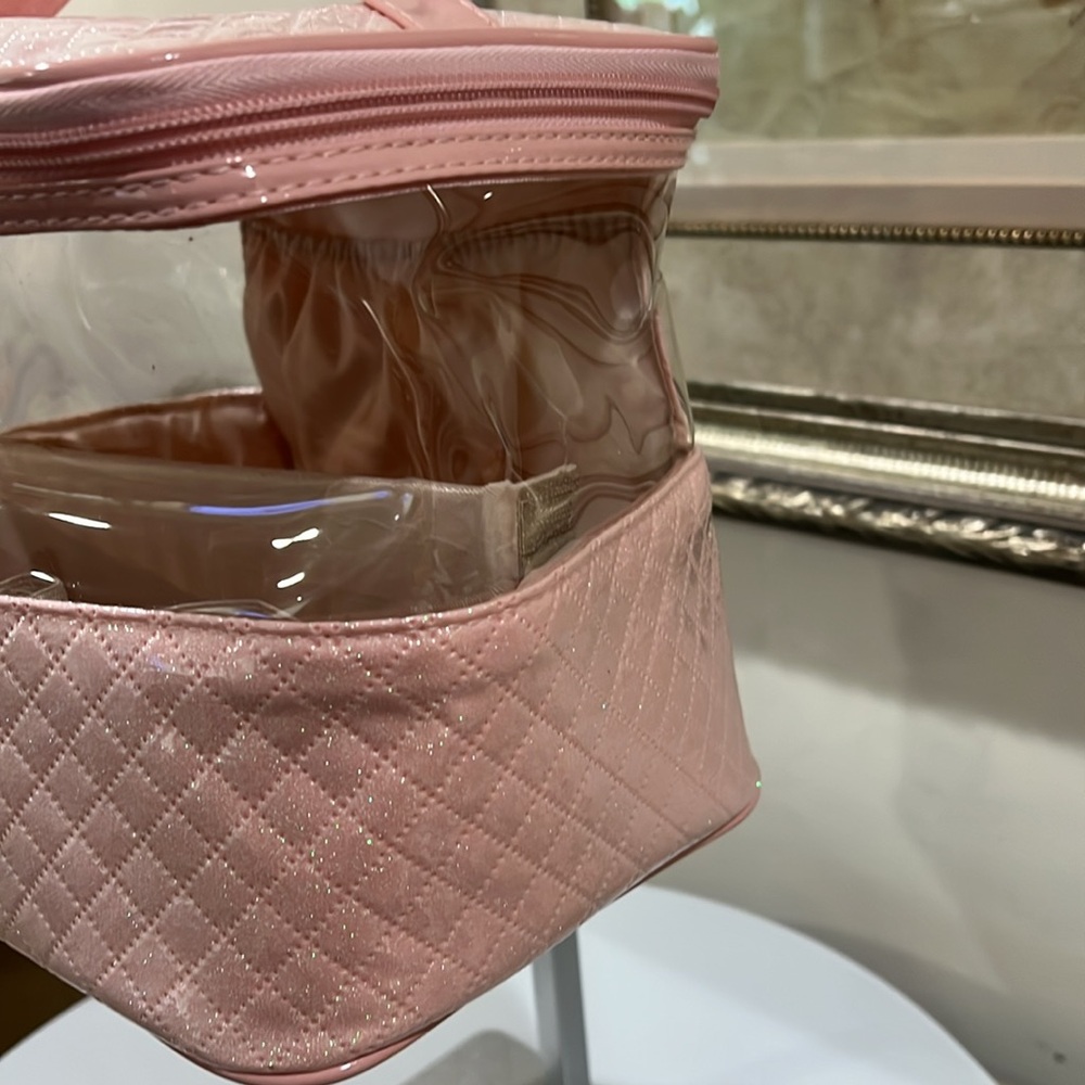 Large Pink Glitter Waterproof Toiletry Bag Makeup Case NWOT - Picture 3 of 11
